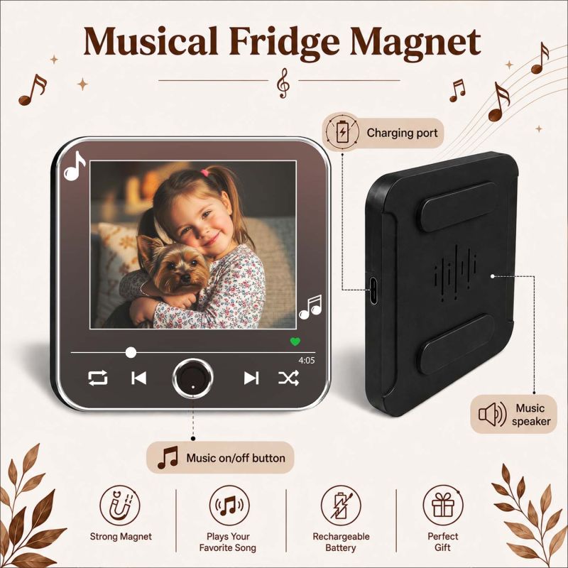 Personalized Photo & Song Musical Fridge Magnet Gift for Loveable Person Playable Music Player  Rechargeable Sound Magnet Gift for Pet Lover Daughter, Son, Friends, Mom & Dad